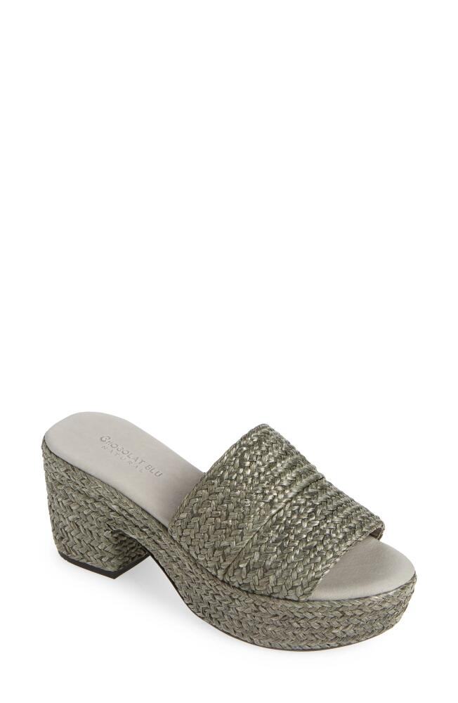 Chocolat Blu Raffia Platform Slide Sandal in Dark Grey Raffia Cover