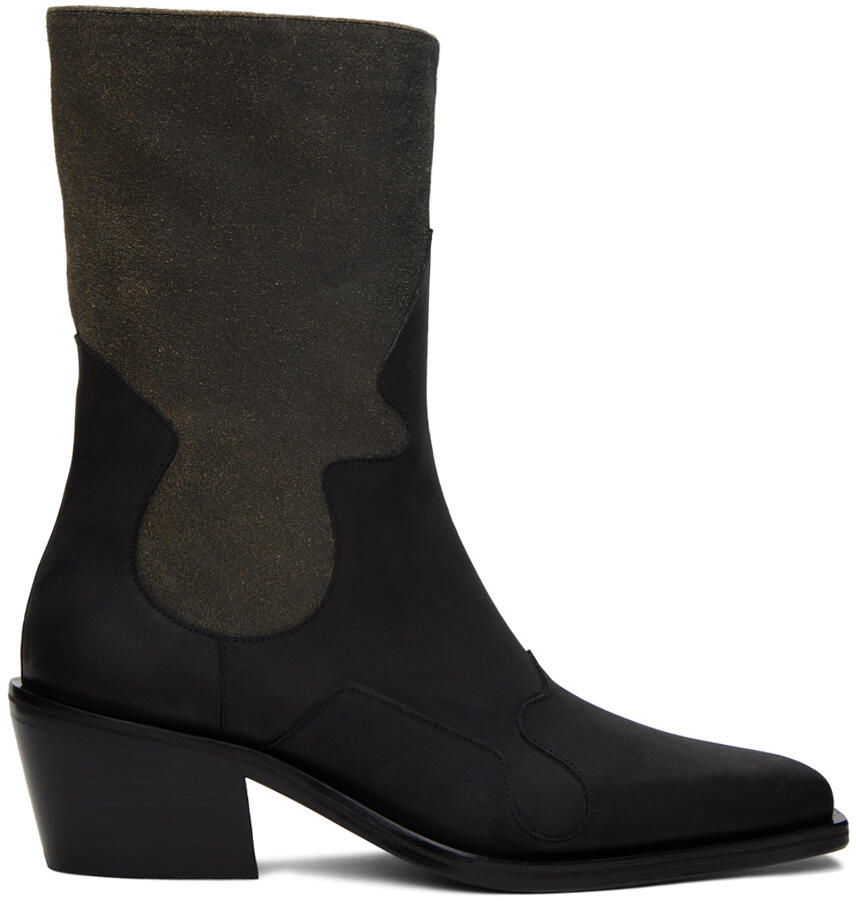 Eckhaus Latta Black & Gray Cowboy Split Leather Boots Cover