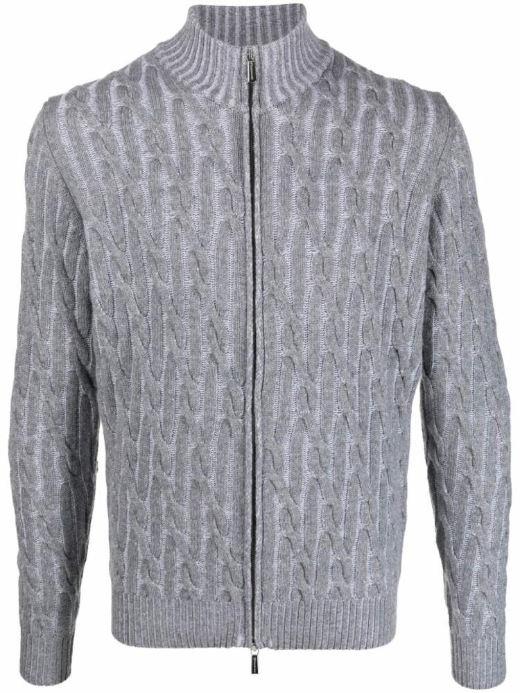 Moorer cable-knit wool-blend cardigan - Grey Cover