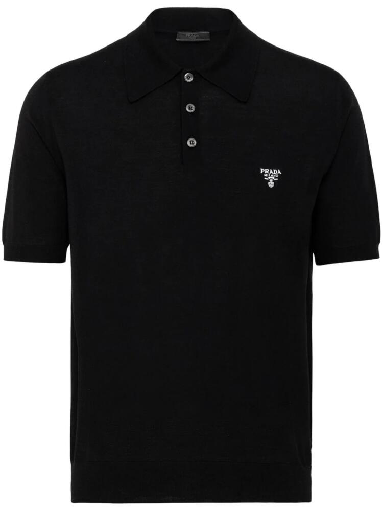 Prada logo-embroidered wool polo shirt - Black Cover