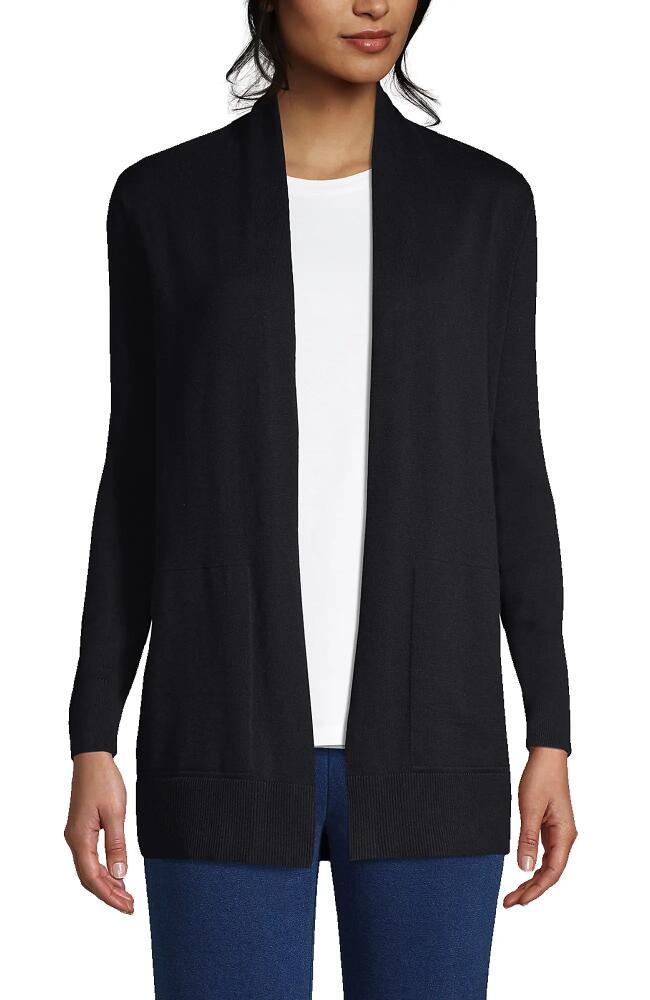 Lands' End Long Sleeve Open Long Cardigan Sweater in Black Cover