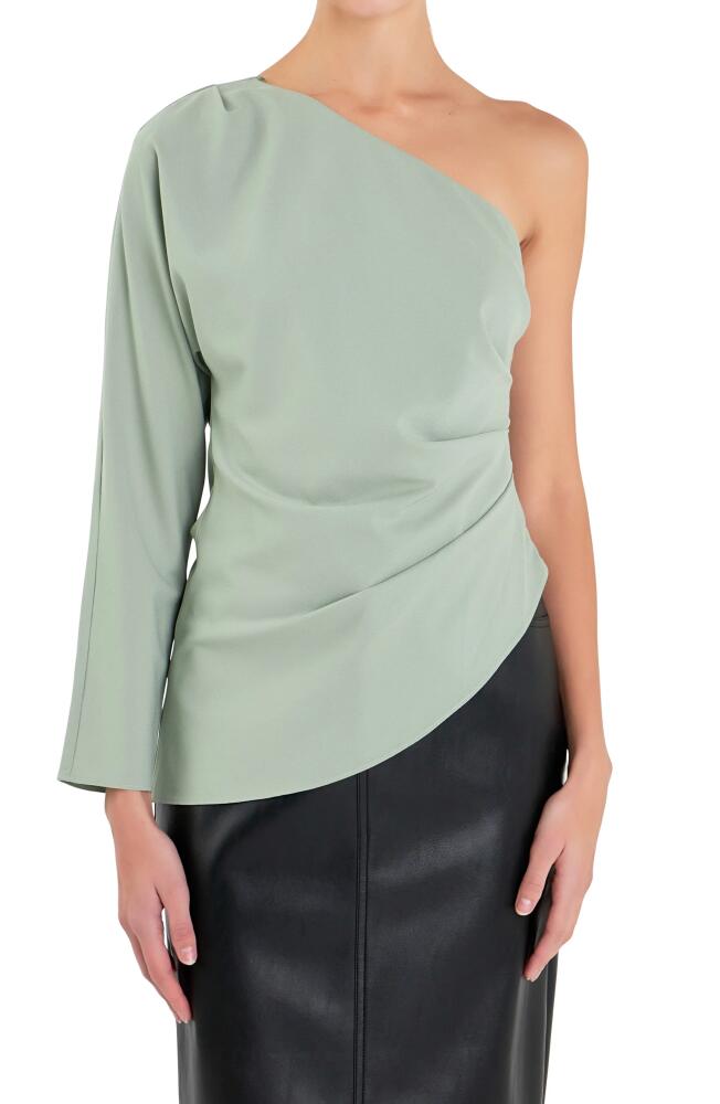 Grey Lab Gathered One-Shoulder Asymmetric Top in Sage Cover