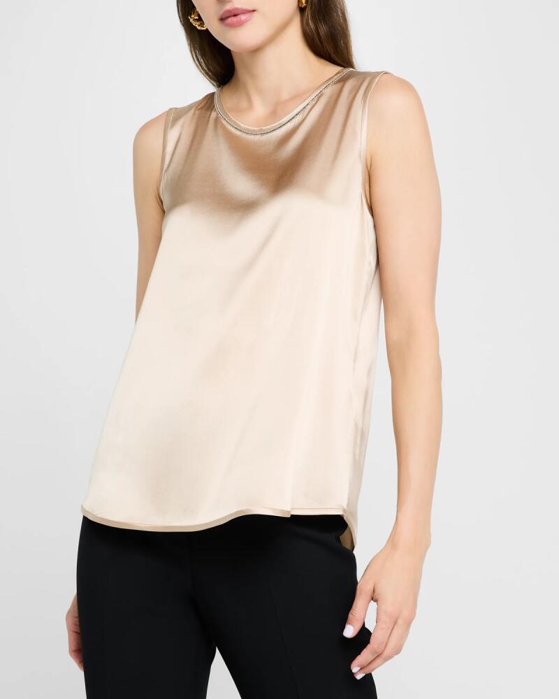 Peserico Sleeveless Beaded Silk Satin Blouse Cover