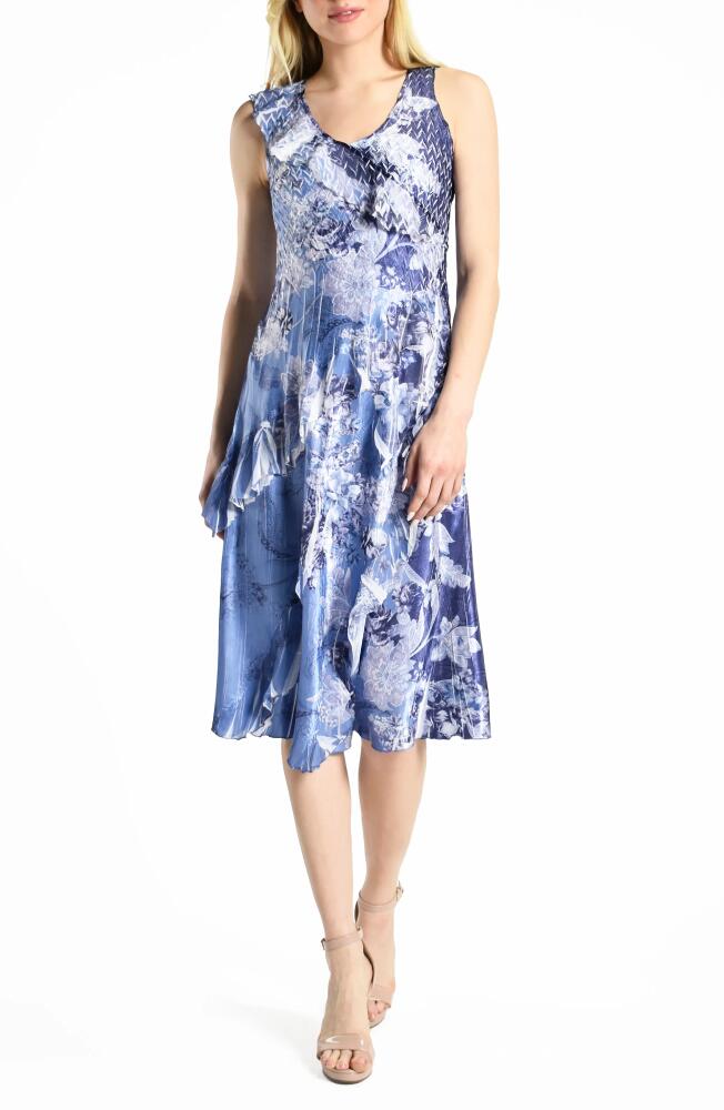 Komarov Floral Charmeuse & Chiffon Dress in Indigo Paisley Cover