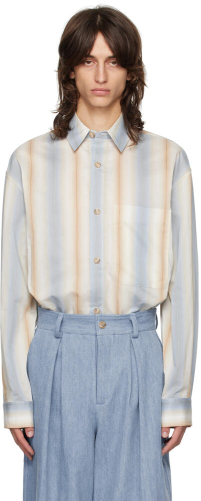 King & Tuckfield Blue & Beige Pocket Oversized Shirt Cover