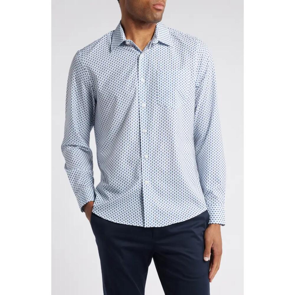 Nordstrom Trim Fit Geometric Print Stretch Button-Up Shirt in White- Navy Ticking Geo Cover