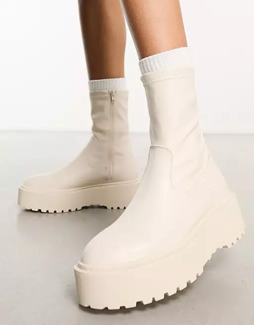 Public Desire Pabla chunky sole ankle boots in off-white Cover