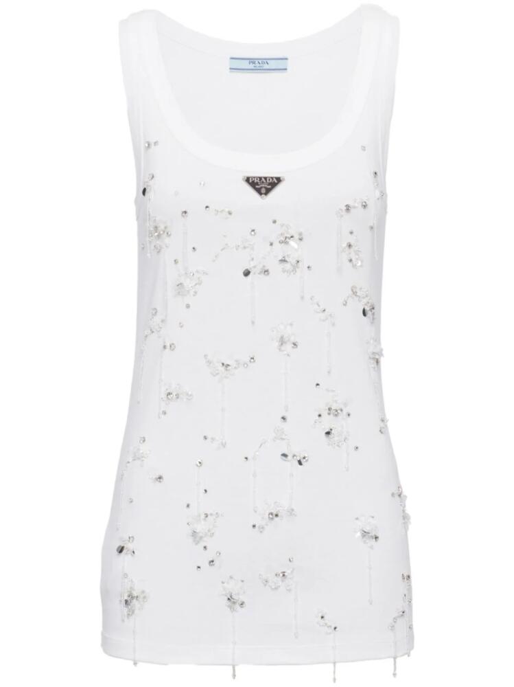 Prada ribbed-knit embroidered tank top - White Cover