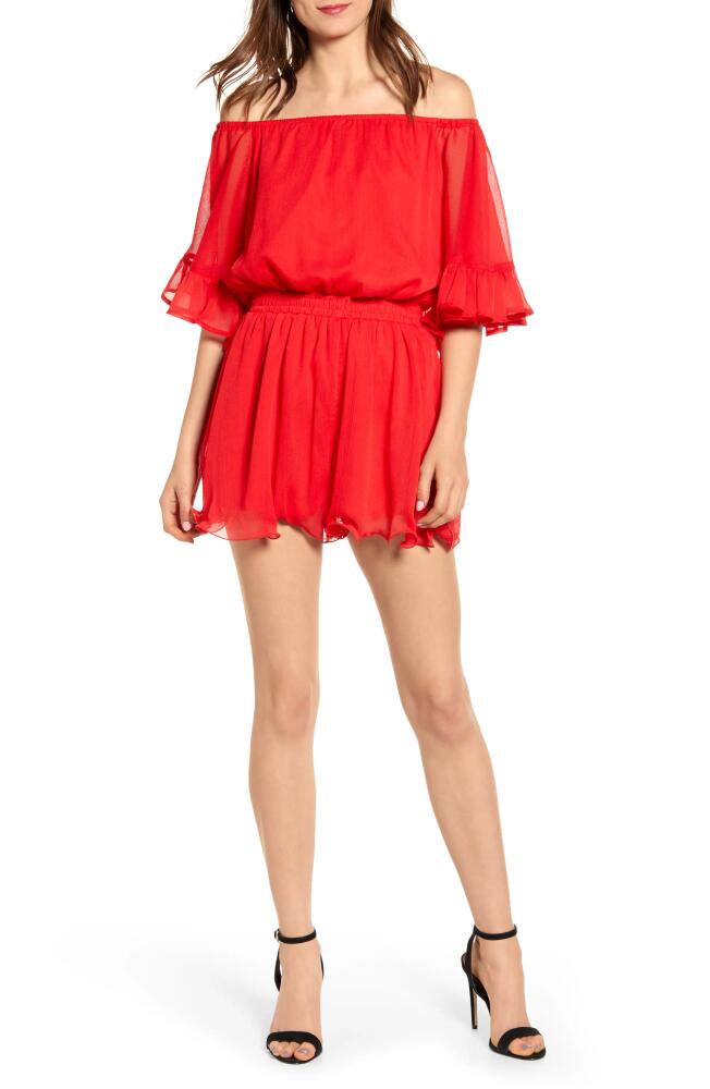 Endless Rose Off the Shoulder Ruffle Sleeve Romper in Red Cover