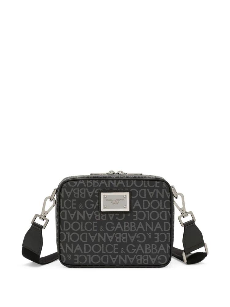 Dolce & Gabbana logo-plaque monogram-pattern shoulder bag - Black Cover