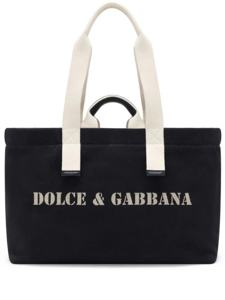 Dolce & Gabbana logo-print canvas shoulder bag - Black Cover