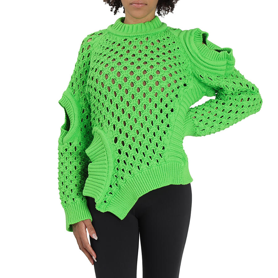 Stella McCartney Ladies Green Fluo Oversized Textured Mesh Sweater Cover