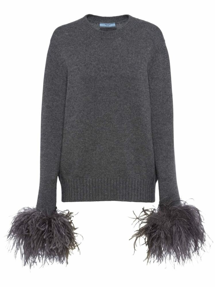 Prada feather-trimmed cashmere jumper - Grey Cover