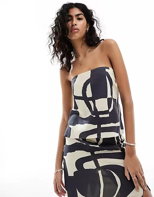 ASOS DESIGN clean bandeau top in mono abstract print - part of a set-Multi Cover