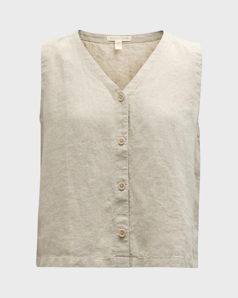 Eileen Fisher V-Neck Button-Down Organic Linen Vest Cover