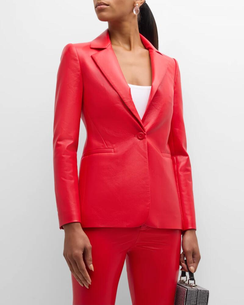 Alice + Olivia Macey Fitted Vegan Leather Blazer Cover