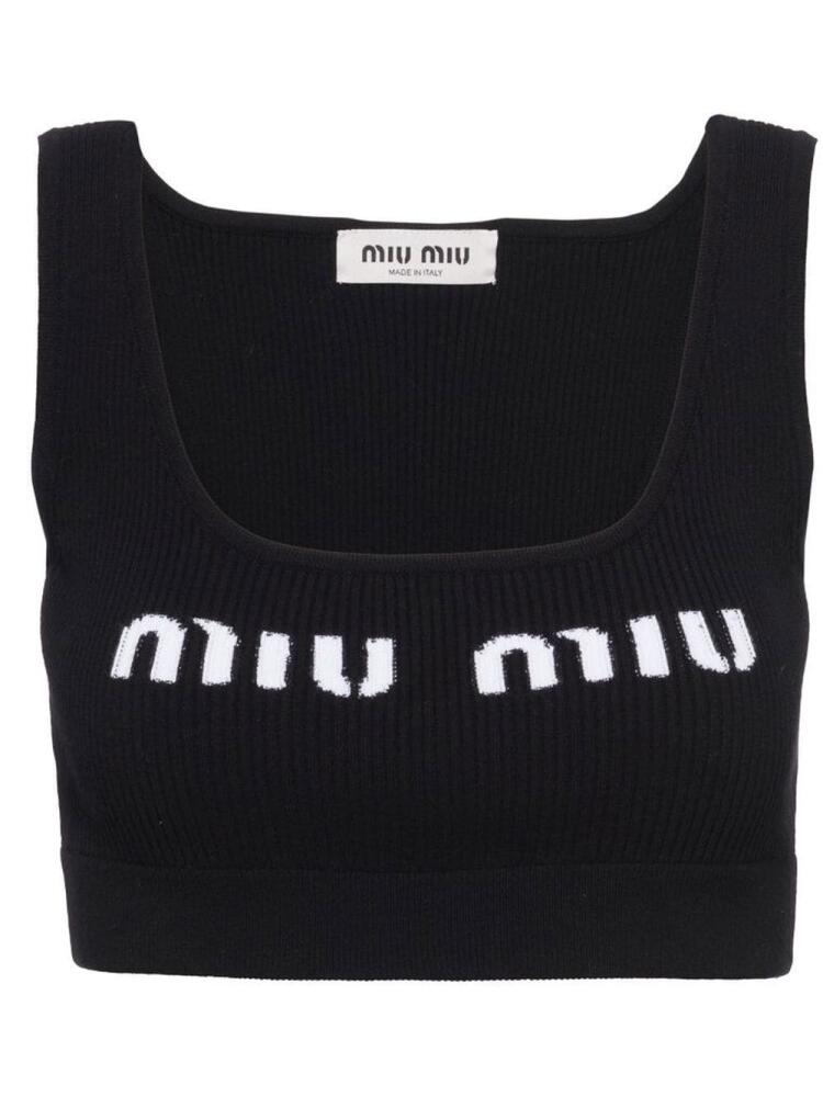 Miu Miu cropped logo-knit tank top - Black Cover