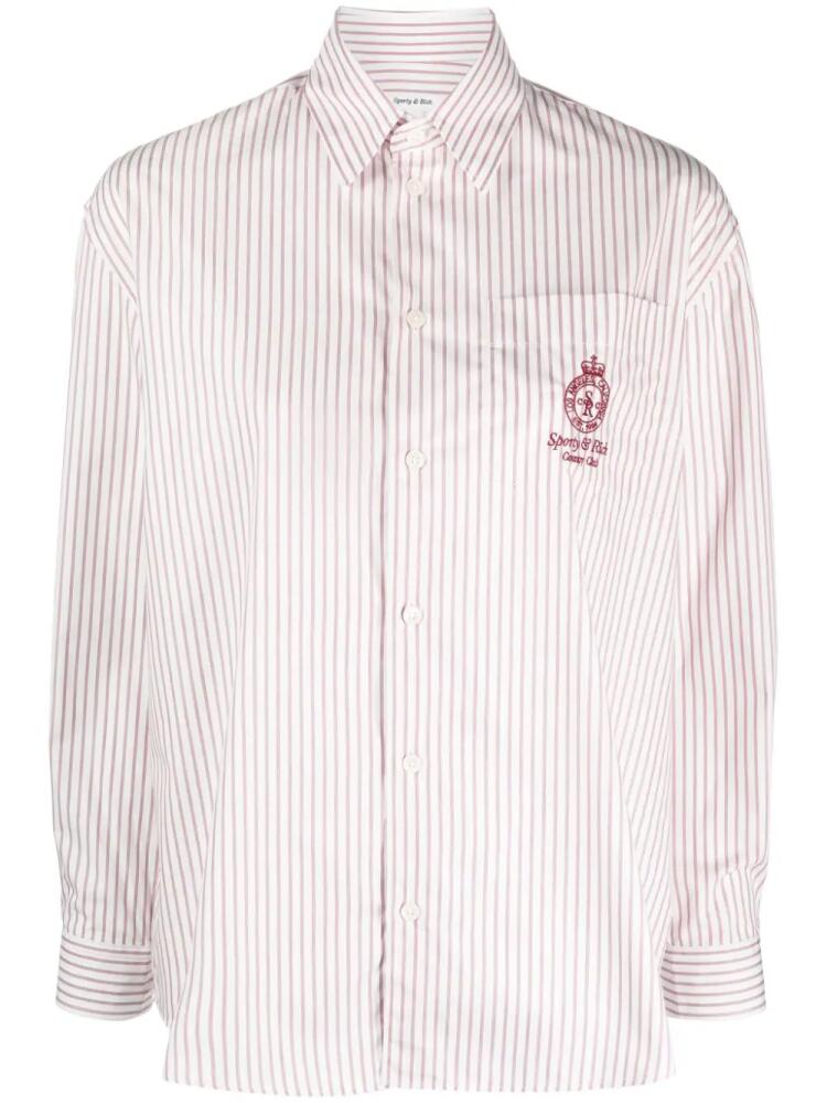 Sporty & Rich logo-embroidered striped cotton shirt - White Cover