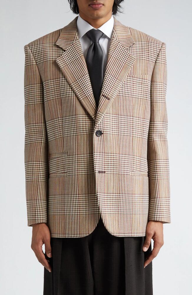 Bottega Veneta Relaxed Fit Check Double Face Cotton Blend Blazer in Brown/White/Yellow Cover