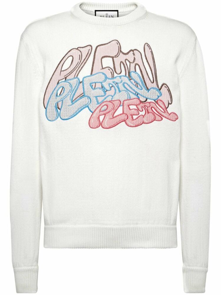 Philipp Plein logo-embroidered crew-neck sweatshirt - White Cover