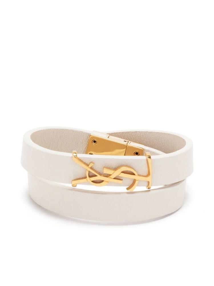 Saint Laurent YSL logo-plaque leather bracelet - Neutrals Cover