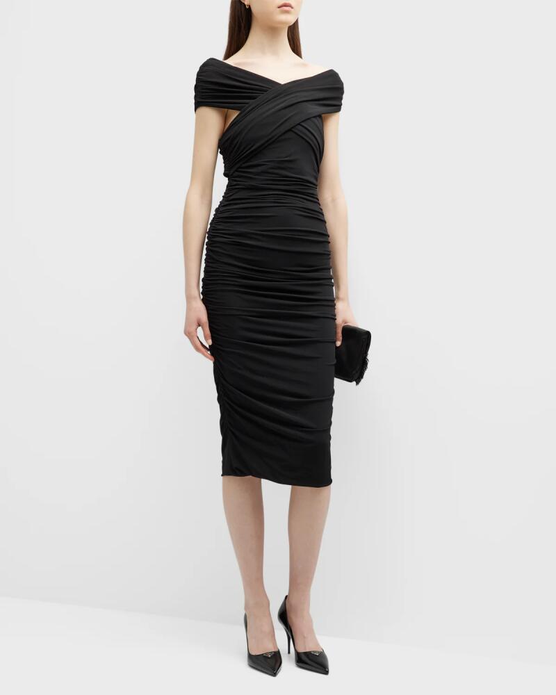 Giorgio Armani Off-The-Shoulder Ruched Jersey Midi Dress Cover