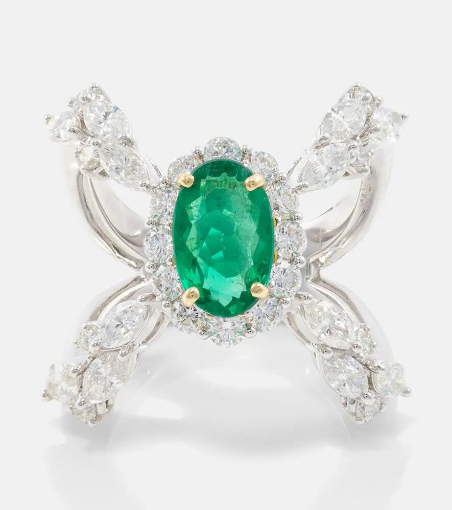 Yeprem Reign Supreme 18kt white gold ring with diamonds and emeralds Cover