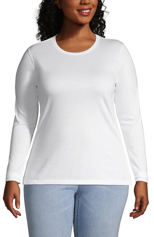 Lands' End Plus Size Relaxed Supima Cotton Long Sleeve Crew Neck T-Shirt in White Cover