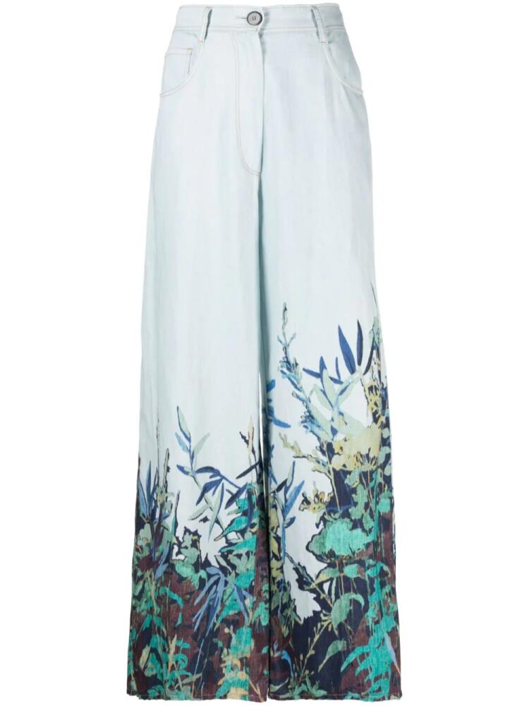 Forte Forte high-rise wide-leg cotton-linen pants - Blue Cover