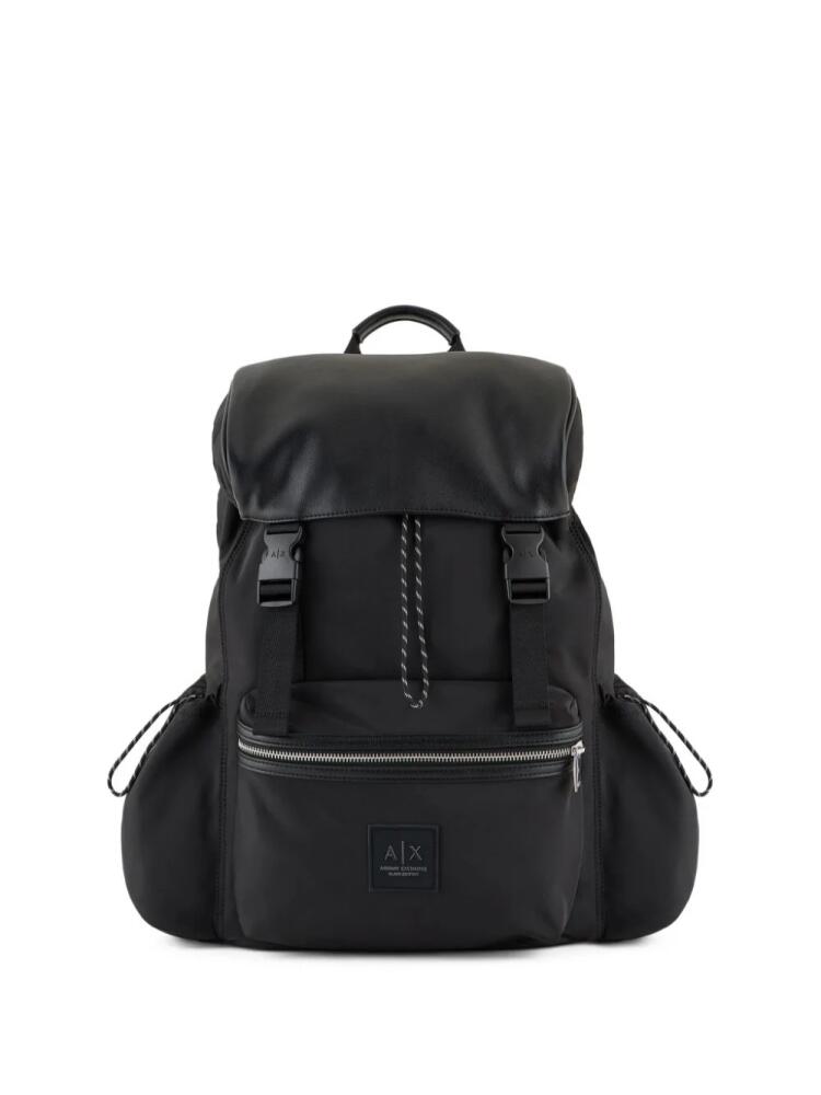 Armani Exchange logo-patch zipped backpack - Black Cover