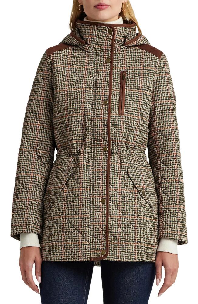 Lauren Ralph Lauren Quilted Hooded Jacket in Box Houndstooth Cover