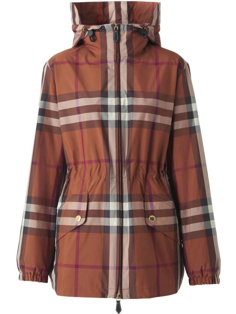 Burberry check-pattern lightweight parka jacket - Brown Cover