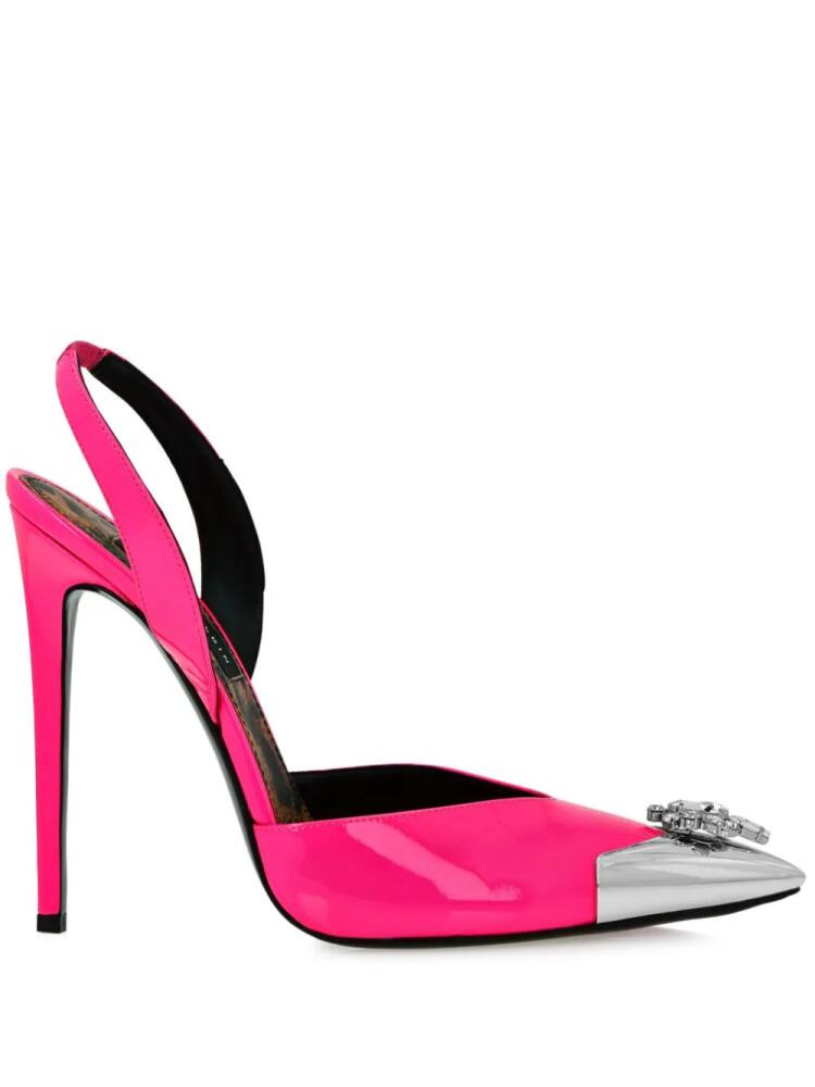 Philipp Plein diamond brooch patent leather slingback pumps - Pink Cover