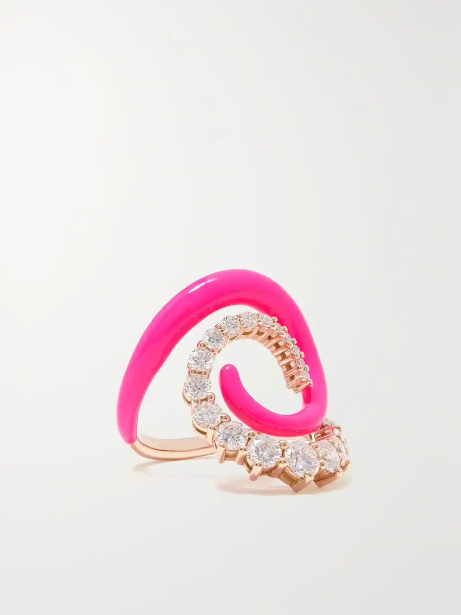 Melissa Kaye - Riley 18-karat Pink Gold, Diamond And Enamel Ring - 6 Cover