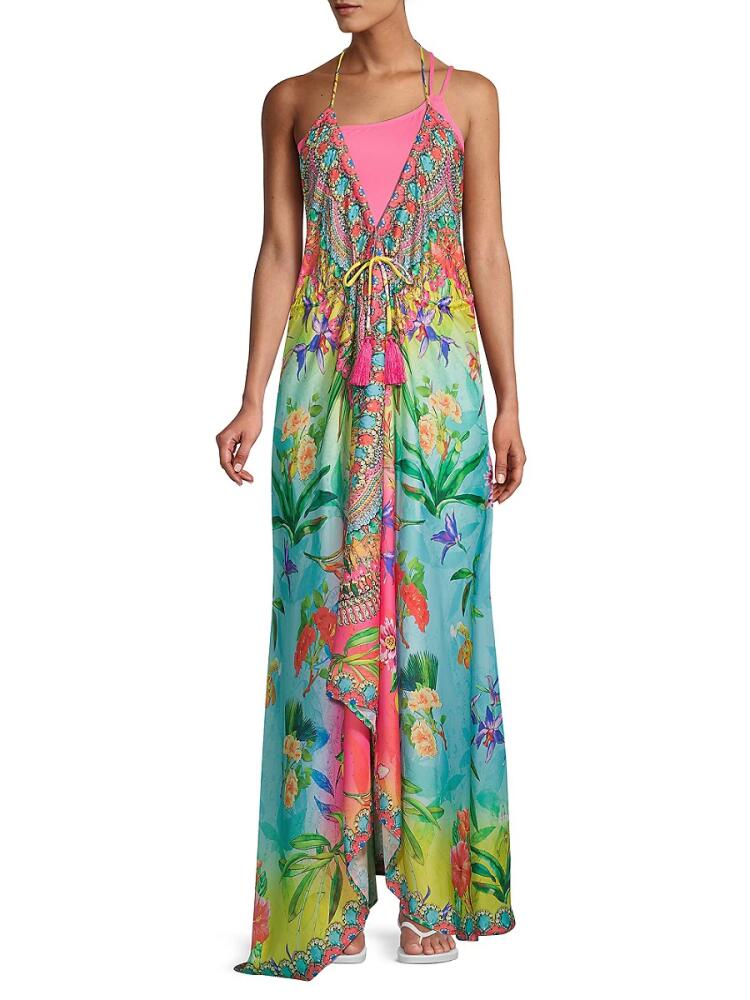 Ranee's Women's Halter Open-Back Maxi Coverup Dress - Green Blue Multi Cover