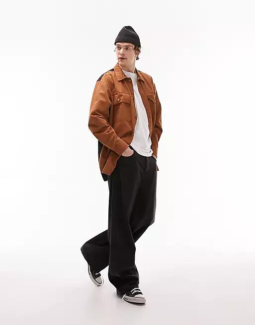 Topman oversized overshirt in brown and black Cover