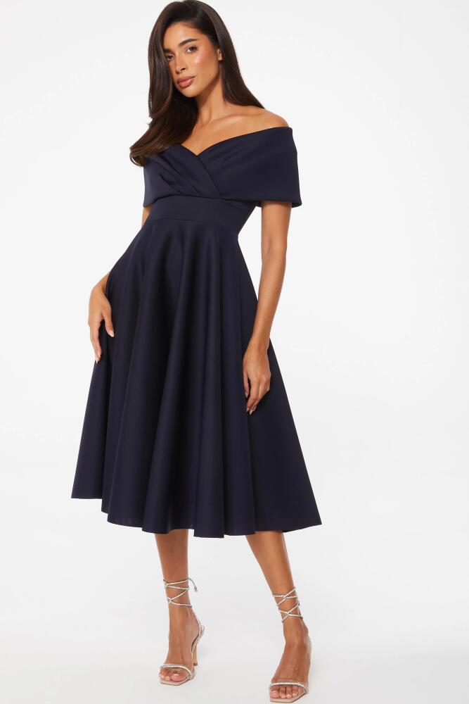 QUIZ Bardot Skater Midi Dress in Blue Cover