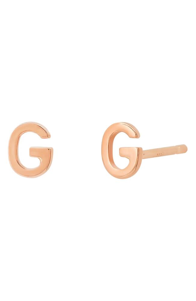 BYCHARI Small Initial Stud Earrings in 14K Rose Gold-G Cover