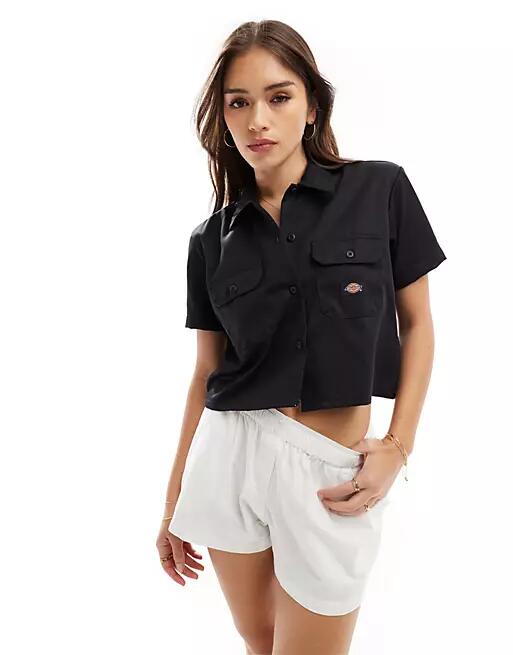 Dickies short sleeve cropped work shirt in black Cover