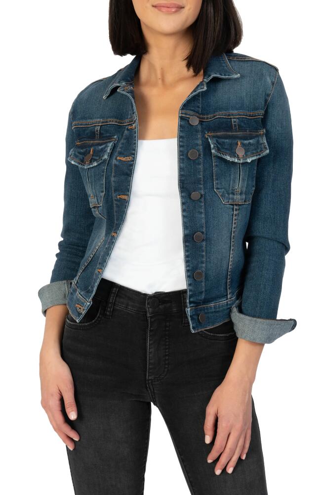 KUT from the Kloth Amelia Denim Trucker Jacket in Main With Dark Stone Cover