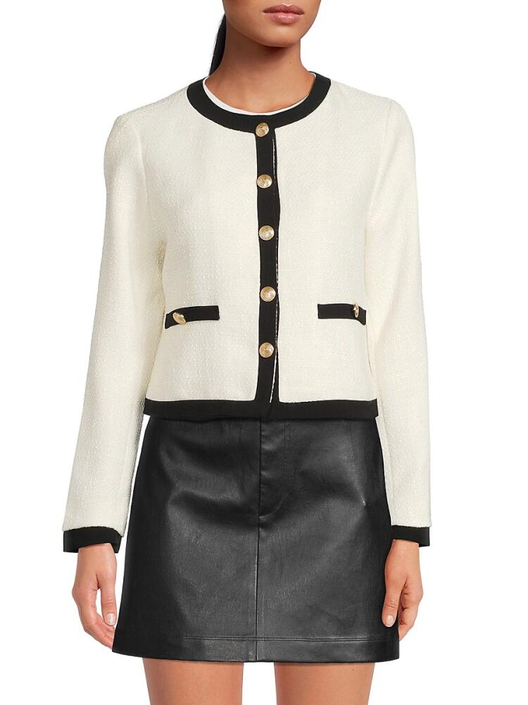 Wdny Women's Textured Contrast Piping Jacket - Cream Cover