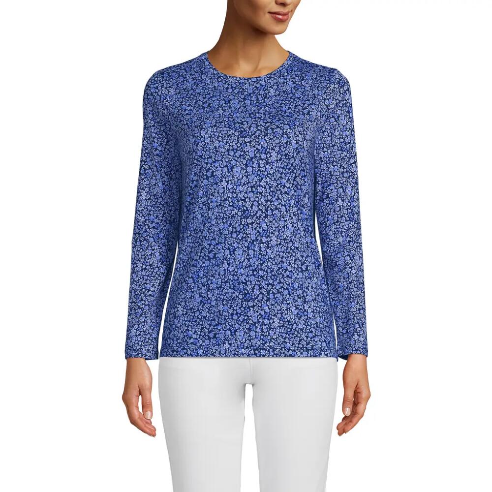 Lands' End Relaxed Supima Cotton Long Sleeve Crew Neck T-Shirt in Deep Sea Navy Flowers Cover