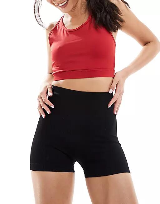 ASOS 4505 Icon seamless ribbed 3 inch high waist booty shorts in black Cover