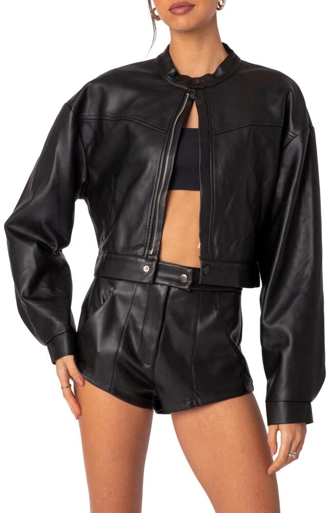 EDIKTED Ramona Crop Faux Leather Jacket in Black Cover