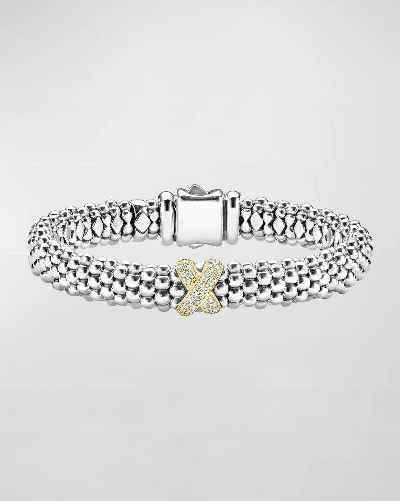 LAGOS Silver Caviar Bracelet with 18k Diamond X Cover