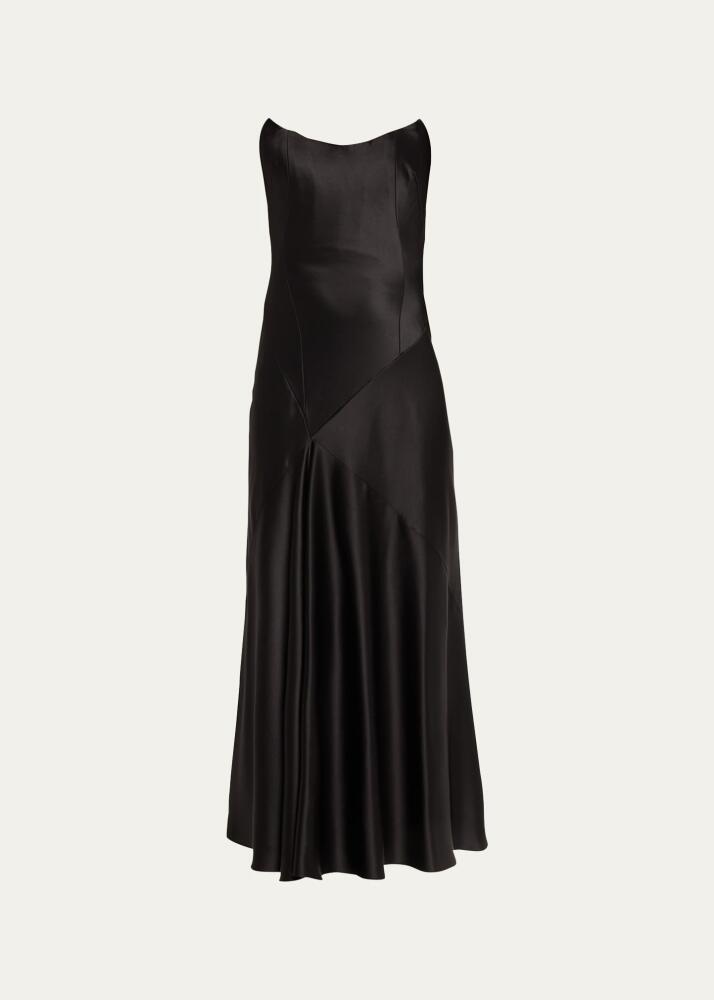 Markarian Loretta Satin Strapless Draped Midi Dress Cover