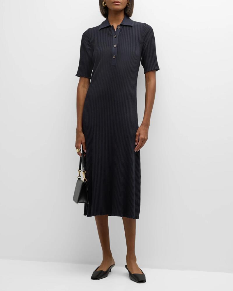 Vince Ribbed Elbow-Sleeve Polo Midi Dress Cover