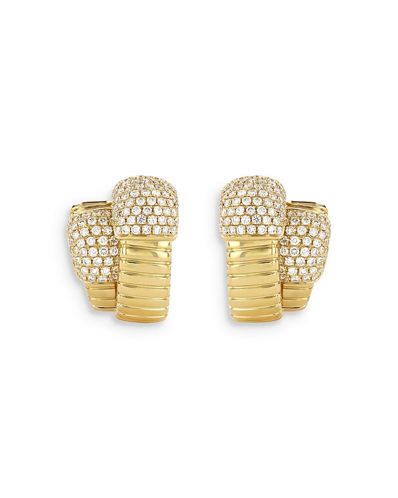 Alberto Milani 18K Yellow Gold Via Mercanti Diamond Pave Double Tubogas Hoop Earrings Cover