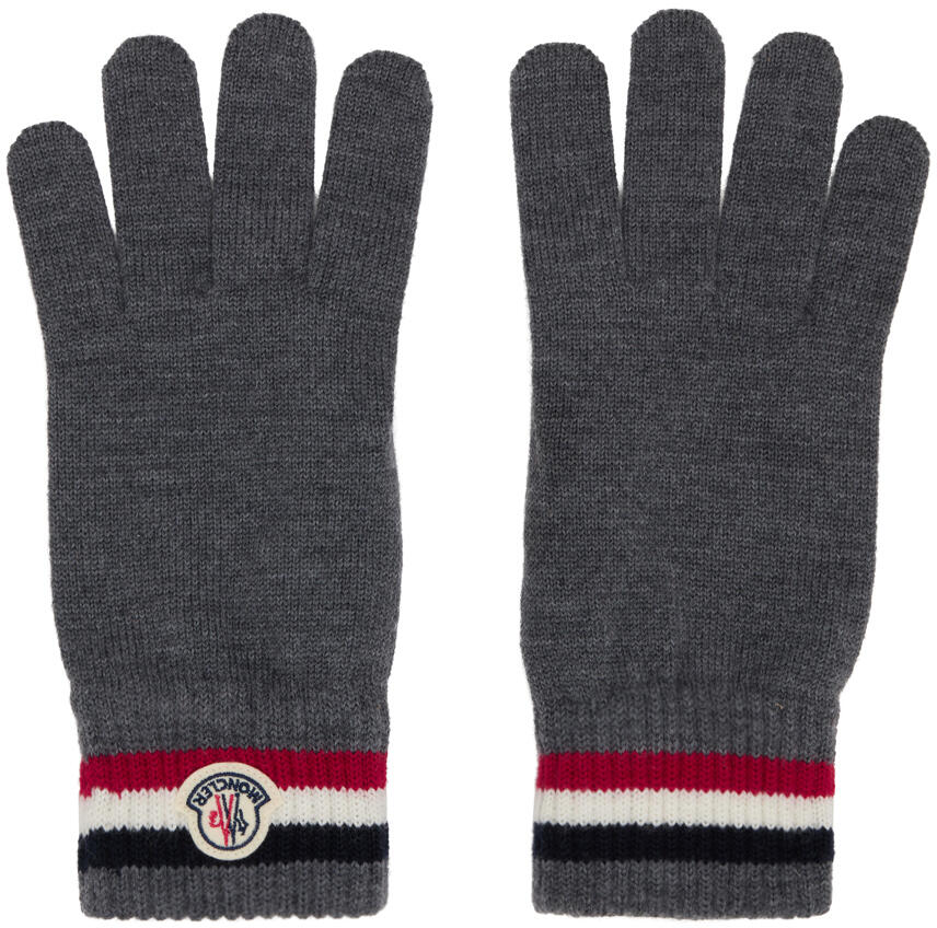 Moncler Gray Tricolor Knit Gloves Cover