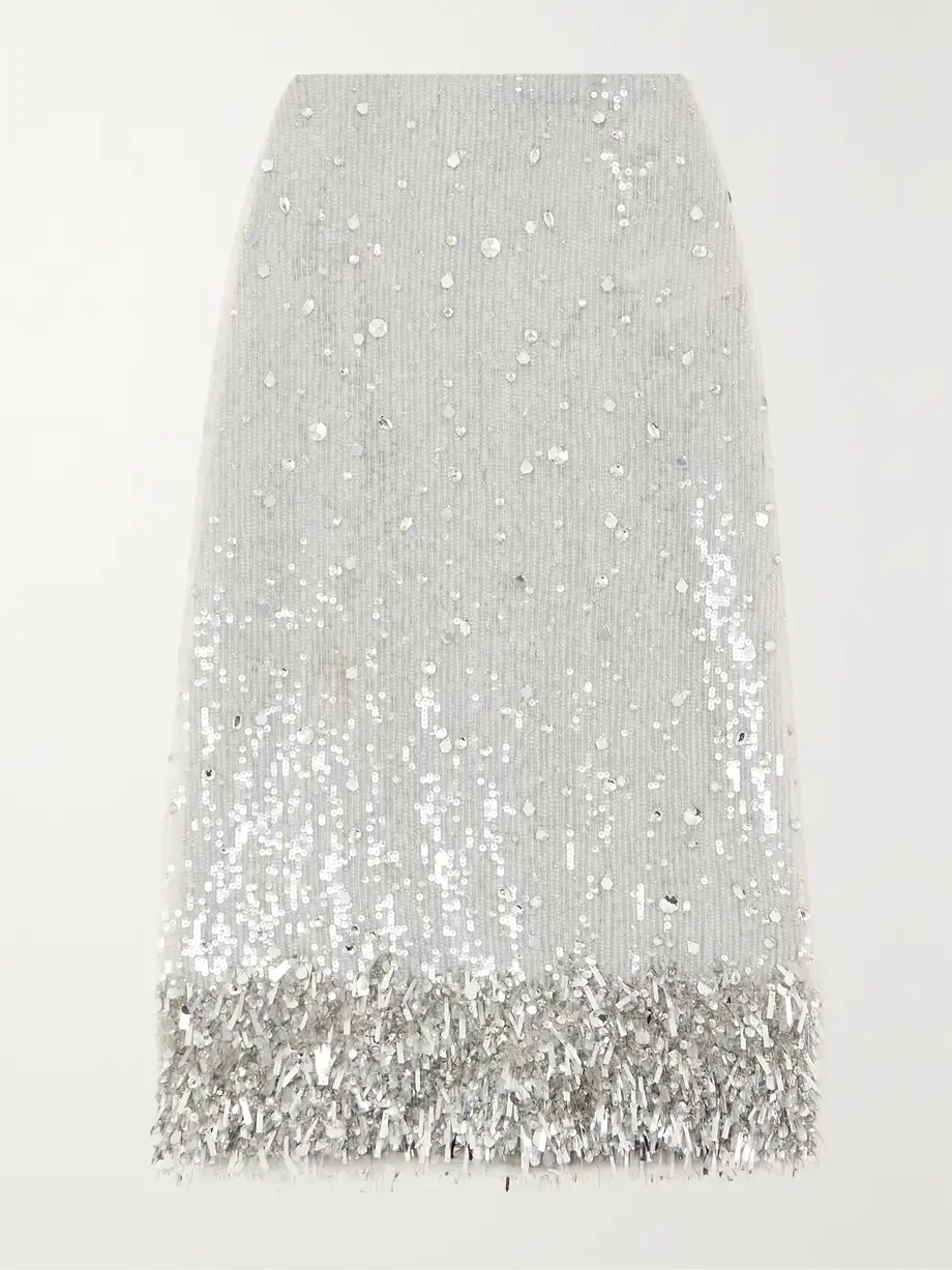 Valentino Garavani - Embellished Sequined Tulle Midi Skirt - Silver Cover